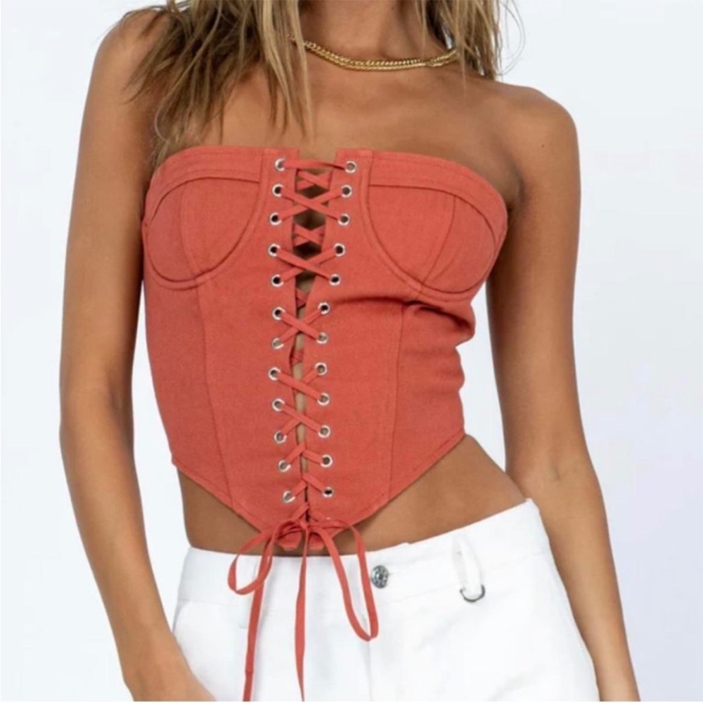 Lioness Russet Lace Up Strapless Corset Top Like New Small